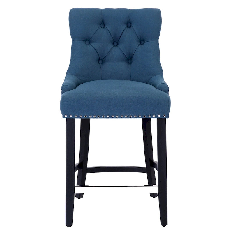 Upholstered Button Tufted Counter Stool with Black Wood Legs