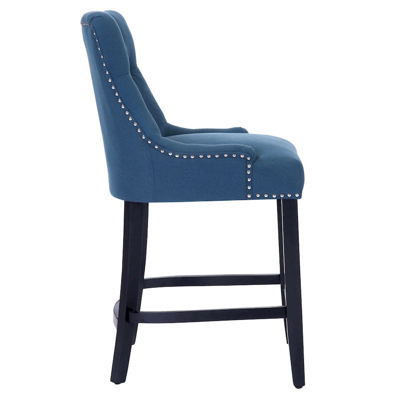 Upholstered Button Tufted Counter Stool with Black Wood Legs