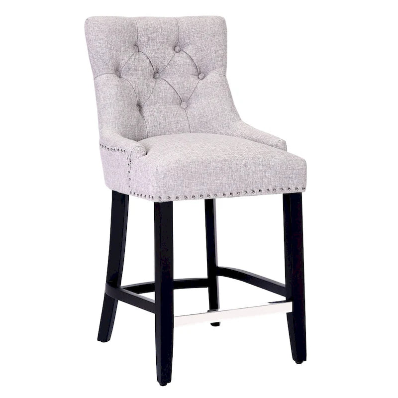 Upholstered Button Tufted Counter Stool with Black Wood Legs
