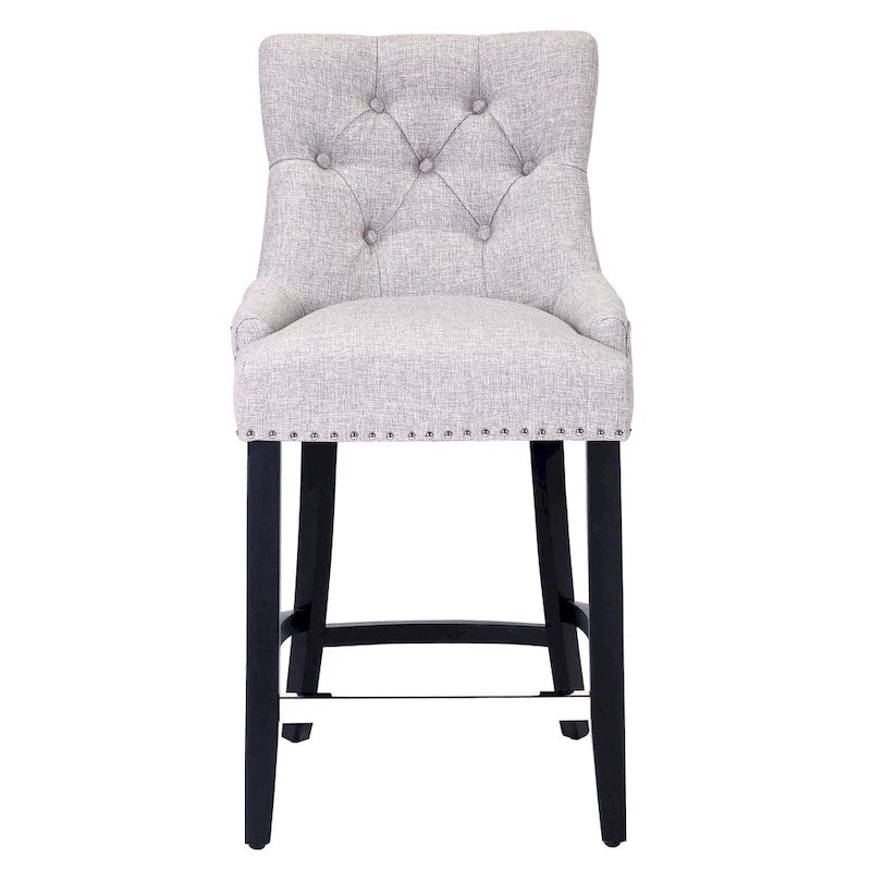 Upholstered Button Tufted Counter Stool with Black Wood Legs