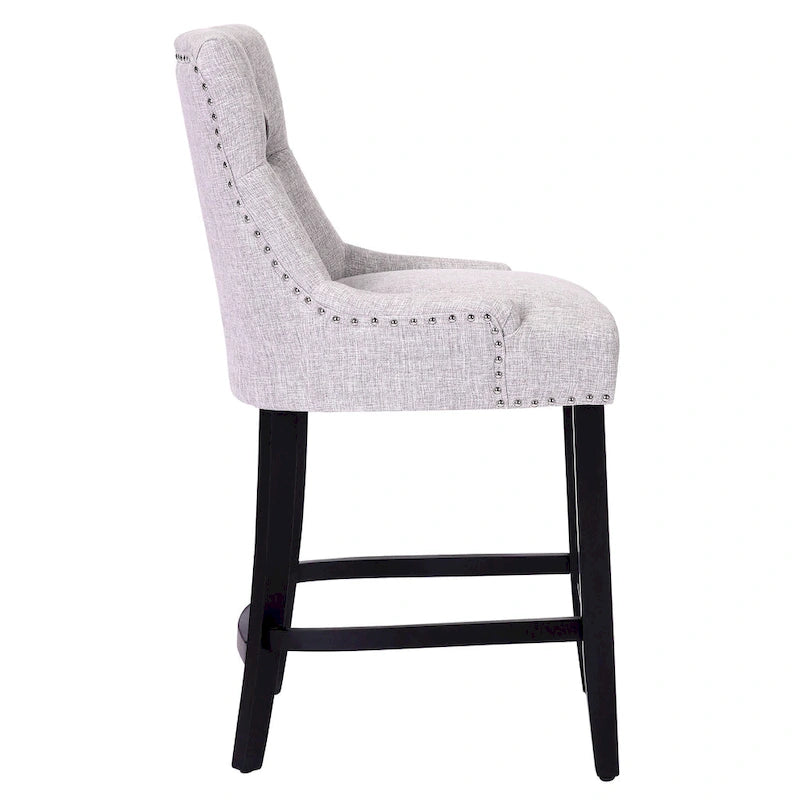 Upholstered Button Tufted Counter Stool with Black Wood Legs