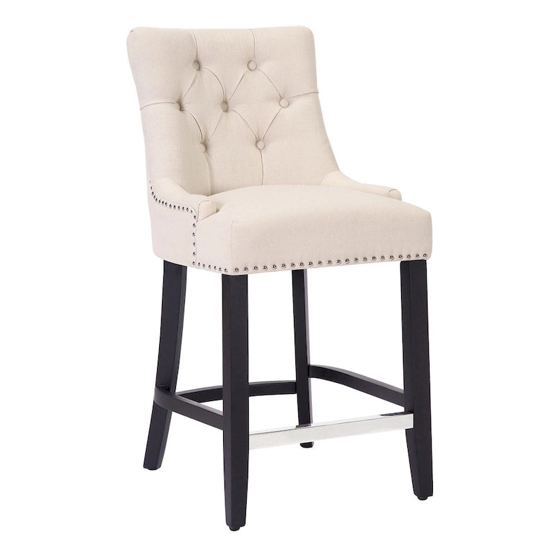 Upholstered Button Tufted Counter Stool with Black Wood Legs