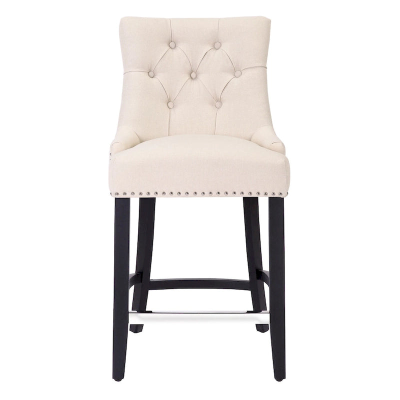 Upholstered Button Tufted Counter Stool with Black Wood Legs