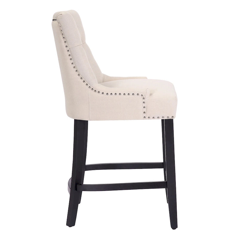 Upholstered Button Tufted Counter Stool with Black Wood Legs