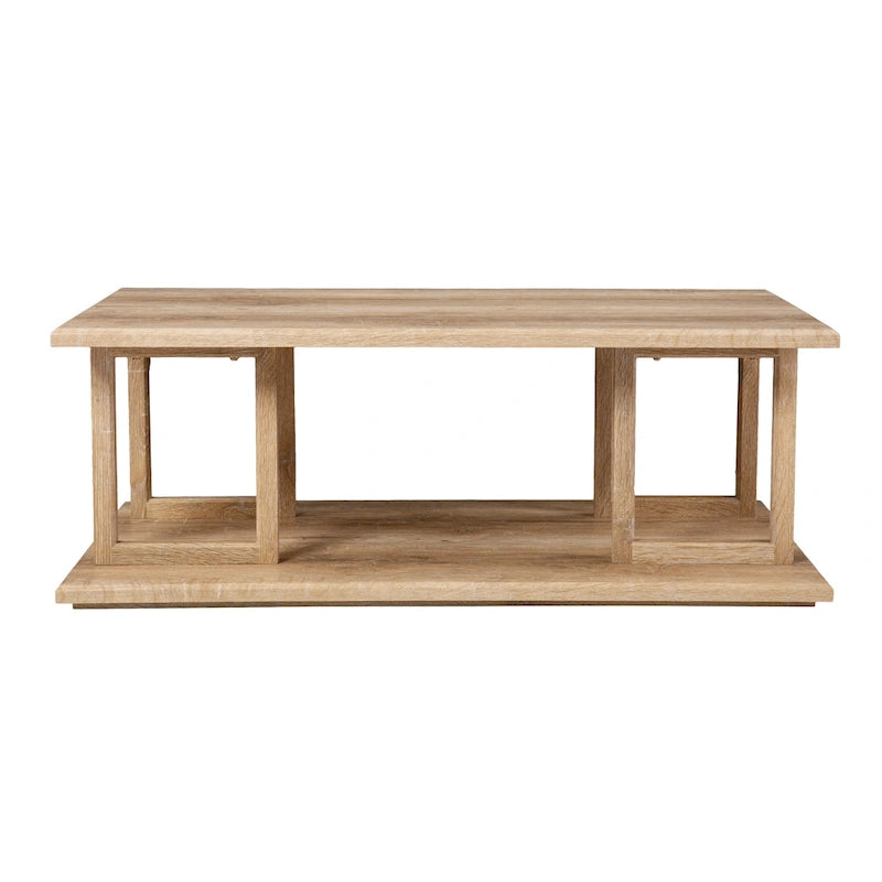 Geometric Open Shelf Natural Wood Coffee Table Boho Style