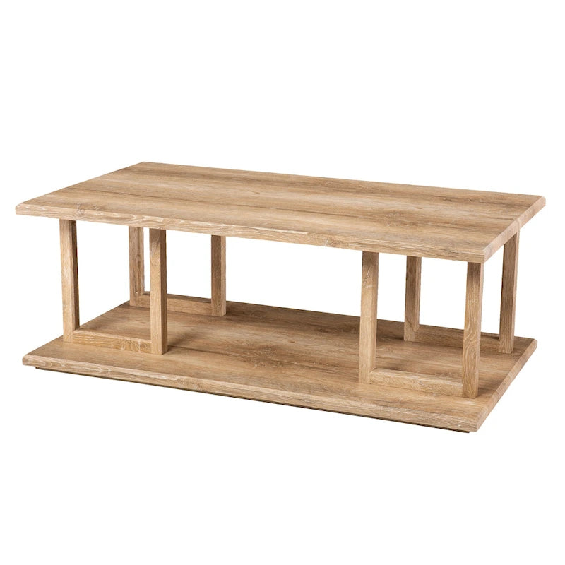 Geometric Open Shelf Natural Wood Coffee Table Boho Style
