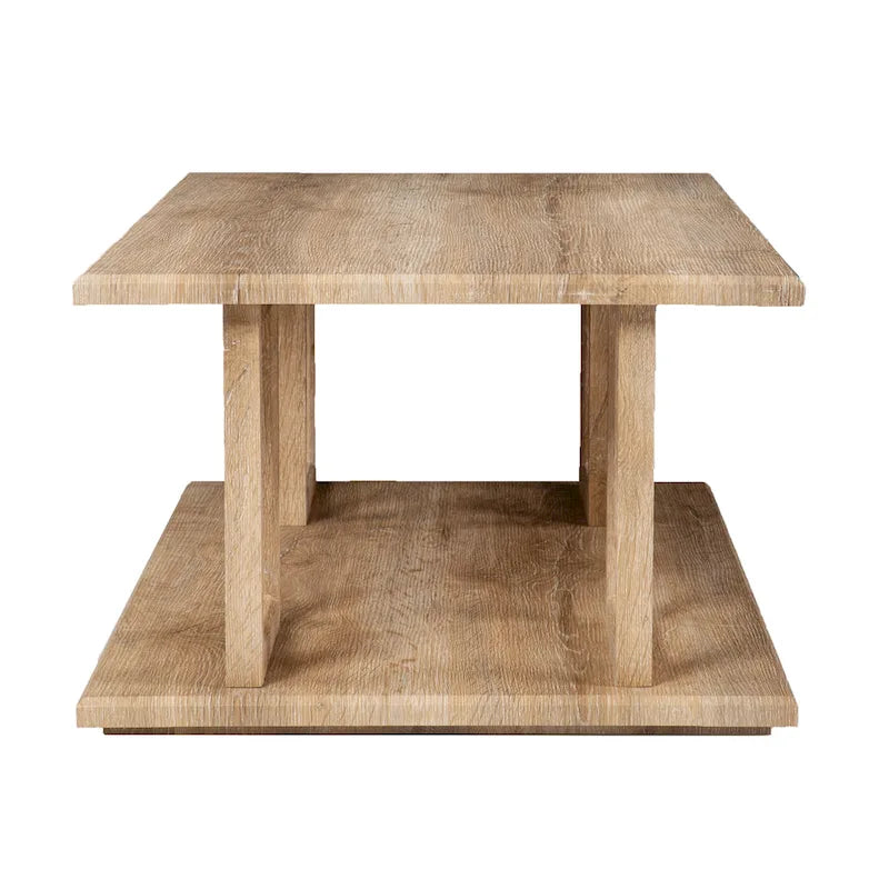 Geometric Open Shelf Natural Wood Coffee Table Boho Style