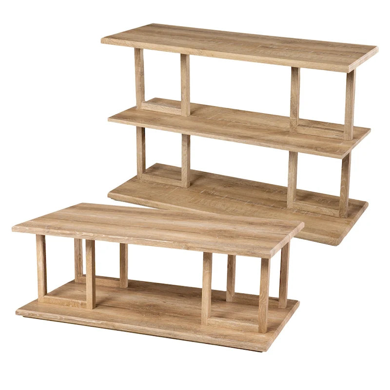Geometric Open Shelf Natural Wood Coffee Table Boho Style