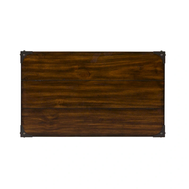 Russet Brown Wood Chair Side Table with Open Shelves and Metal Accents