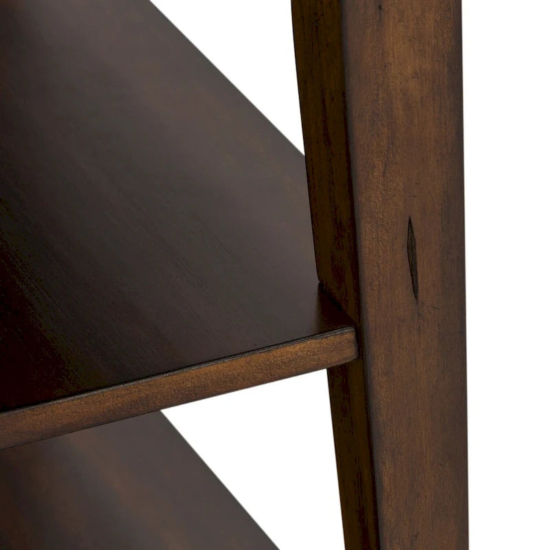 Russet Brown Wood Chair Side Table with Open Shelves and Metal Accents