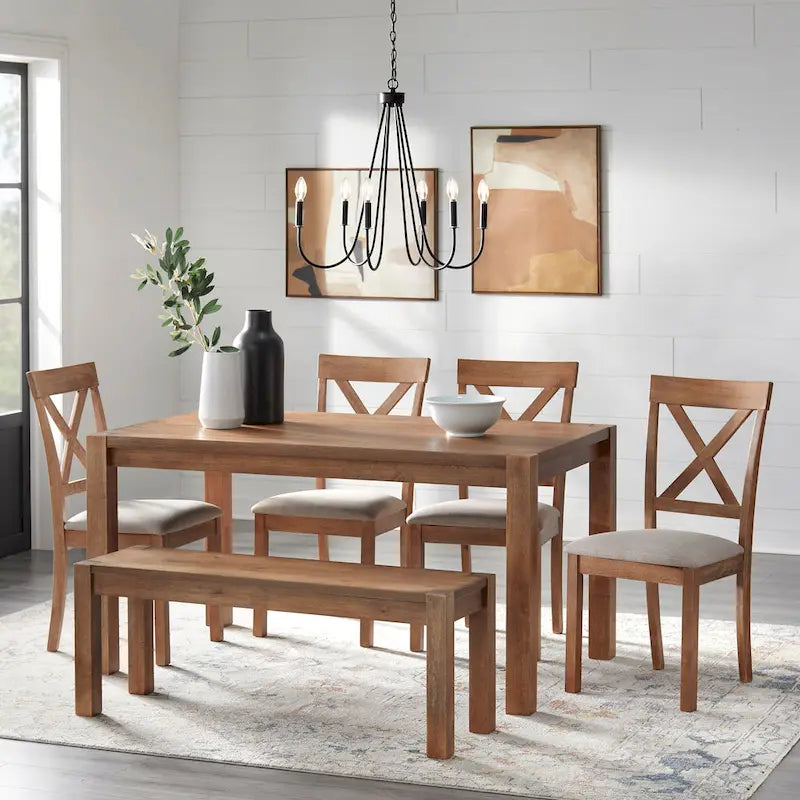 Rustic Solid Wood Dining Bench Brown Black Farmhouse Style