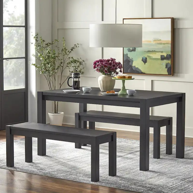 Rustic Solid Wood Dining Bench Brown Black Farmhouse Style