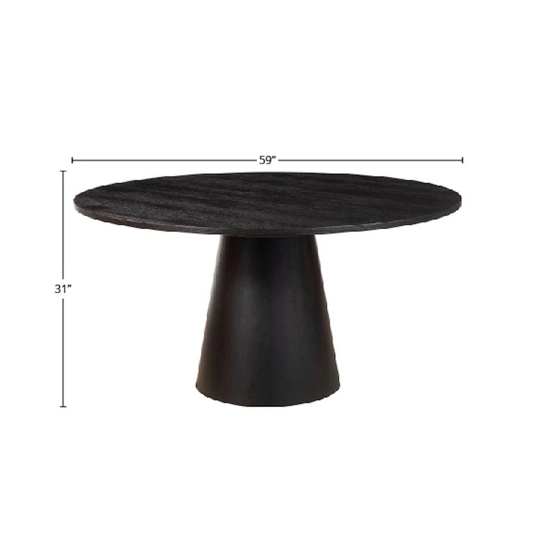 Black Round Solid Wood Pedestal Dining Table Seats Four to Six