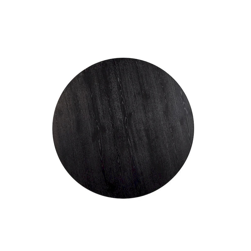 Black Round Solid Wood Pedestal Dining Table Seats Four to Six