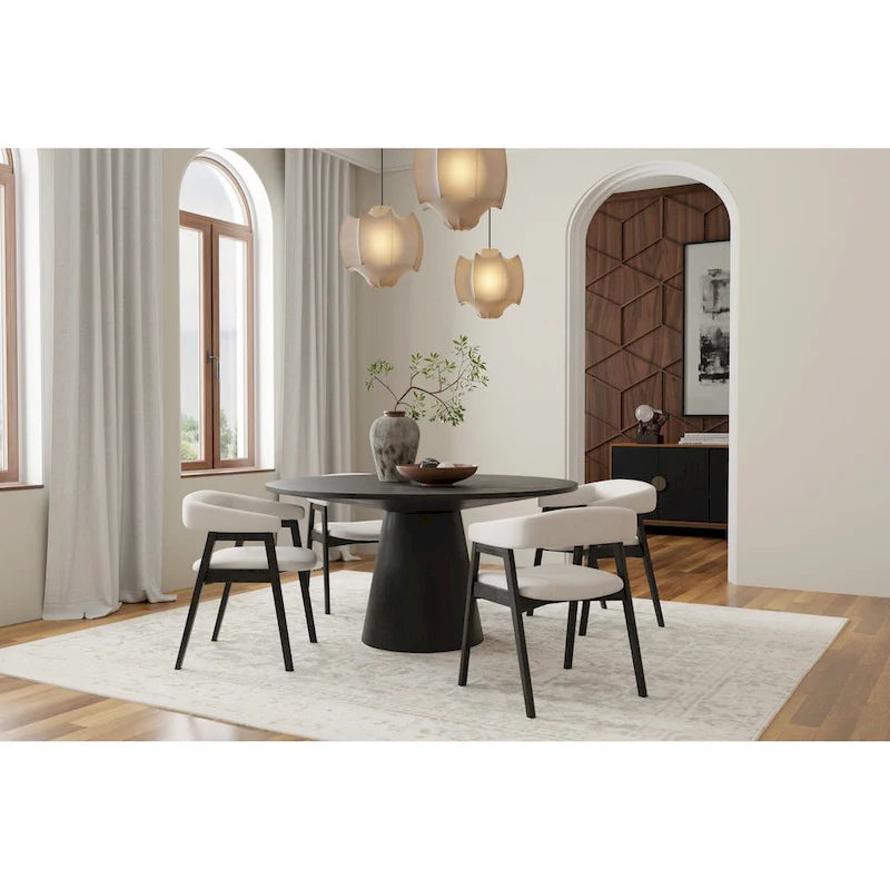 Black Round Solid Wood Pedestal Dining Table Seats Four to Six