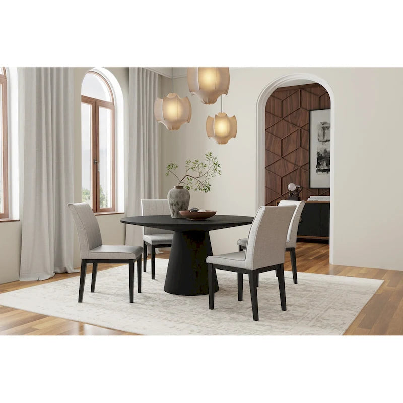 Black Round Solid Wood Pedestal Dining Table Seats Four to Six