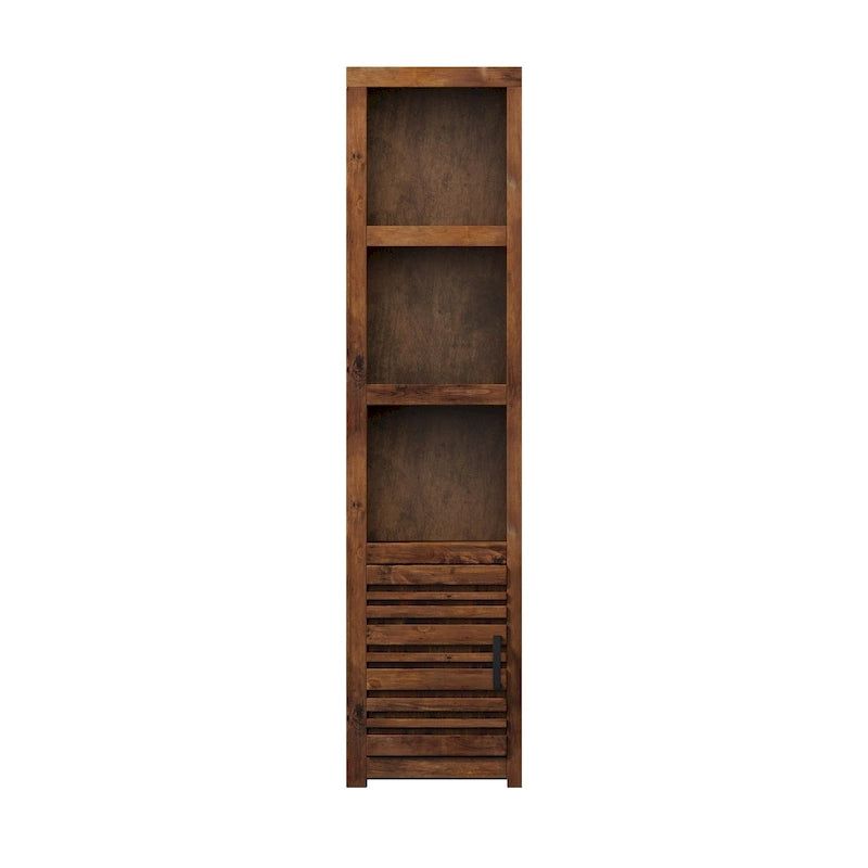 Tall Whiskey Finish Knotty Alder Wood Pier Cabinet with Slat Door