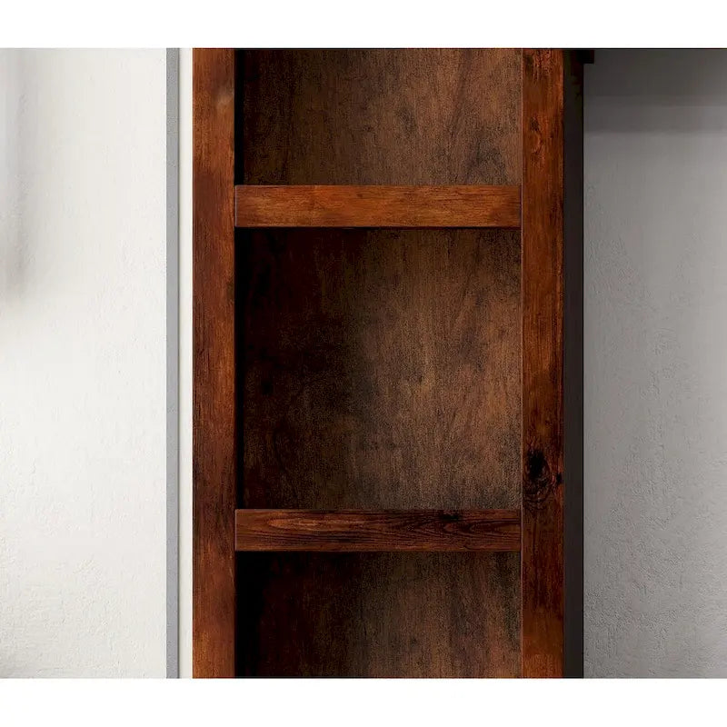 Tall Whiskey Finish Knotty Alder Wood Pier Cabinet with Slat Door