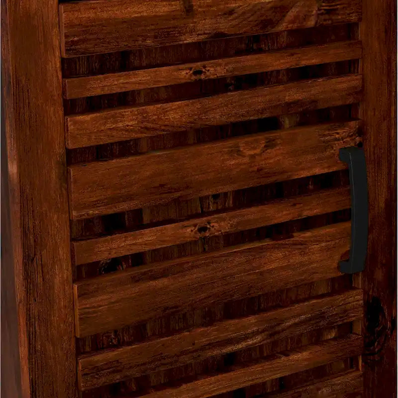 Tall Whiskey Finish Knotty Alder Wood Pier Cabinet with Slat Door