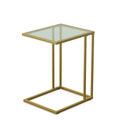 Modern Tempered Glass Top C-Shape Side Table Gold Chrome Frame
