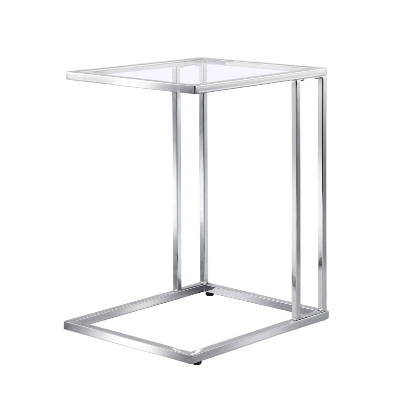 Modern Tempered Glass Top C-Shape Side Table Gold Chrome Frame