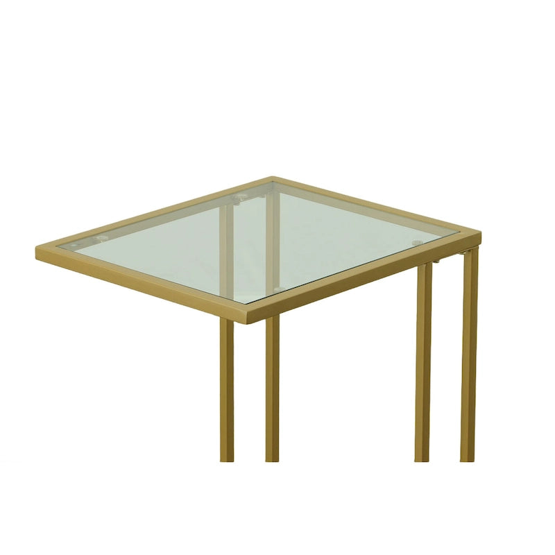Modern Tempered Glass Top C-Shape Side Table Gold Chrome Frame