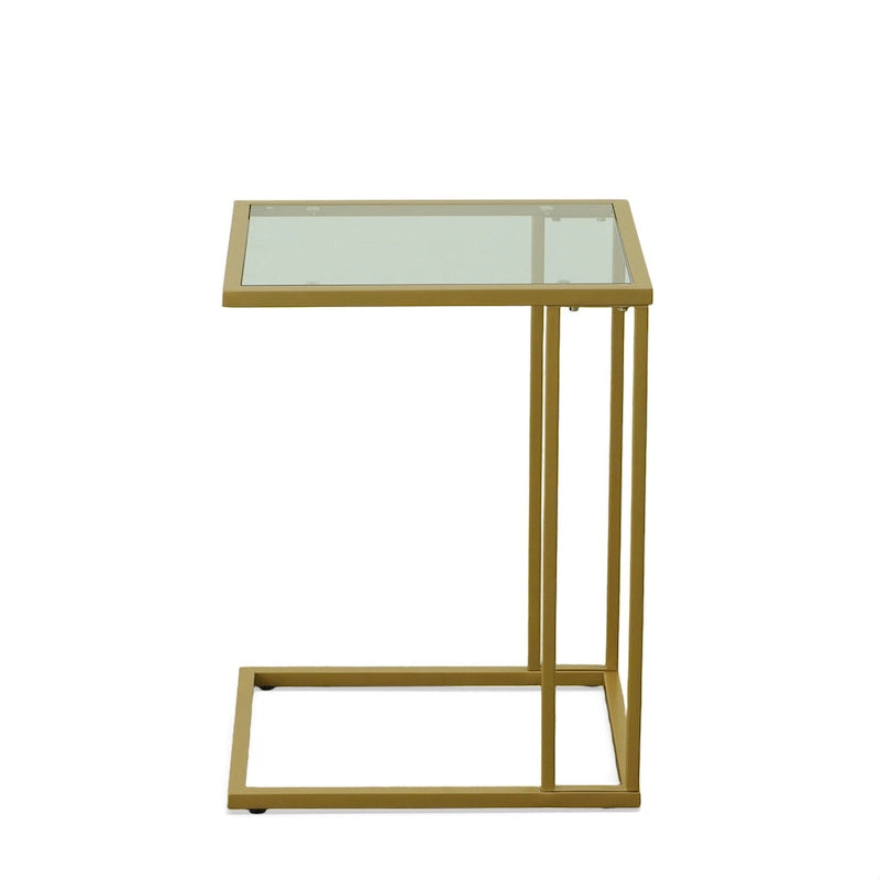 Modern Tempered Glass Top C-Shape Side Table Gold Chrome Frame