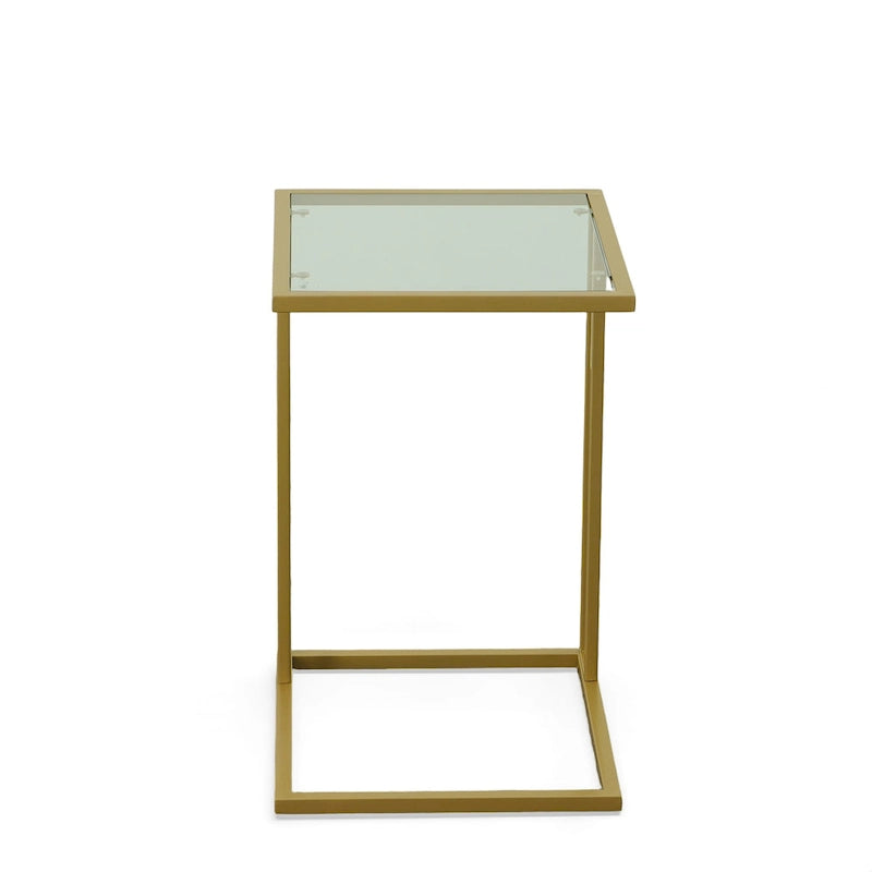 Modern Tempered Glass Top C-Shape Side Table Gold Chrome Frame