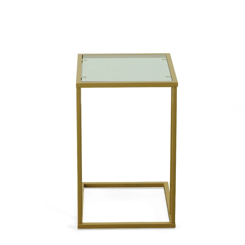 Modern Tempered Glass Top C-Shape Side Table Gold Chrome Frame