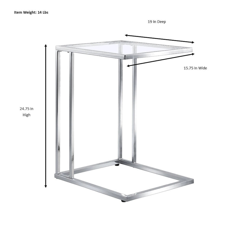 Modern Tempered Glass Top C-Shape Side Table Gold Chrome Frame