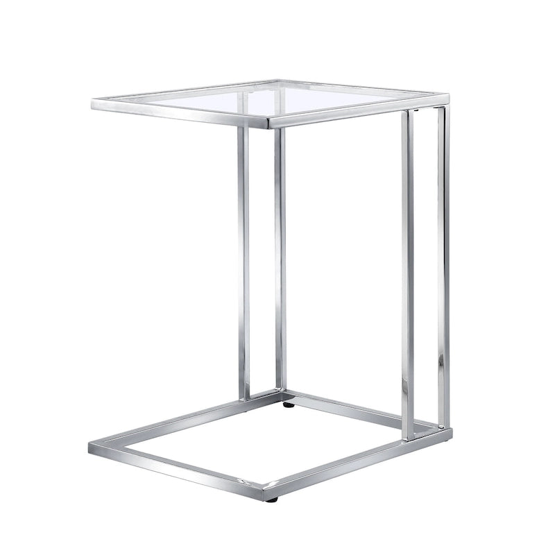 Modern Tempered Glass Top C-Shape Side Table Gold Chrome Frame