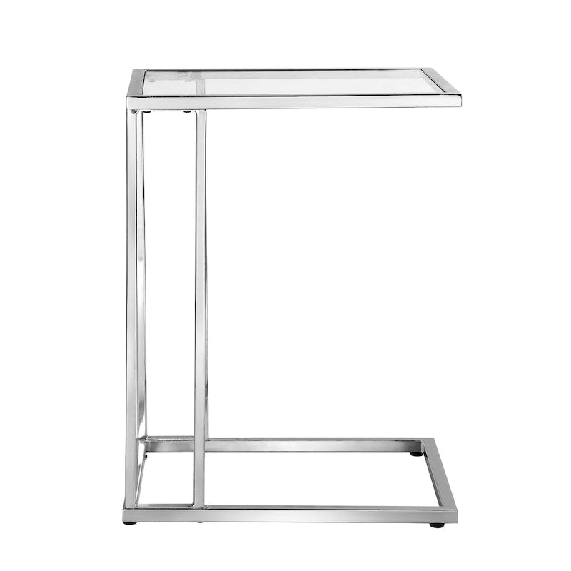 Modern Tempered Glass Top C-Shape Side Table Gold Chrome Frame