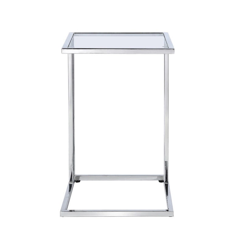 Modern Tempered Glass Top C-Shape Side Table Gold Chrome Frame