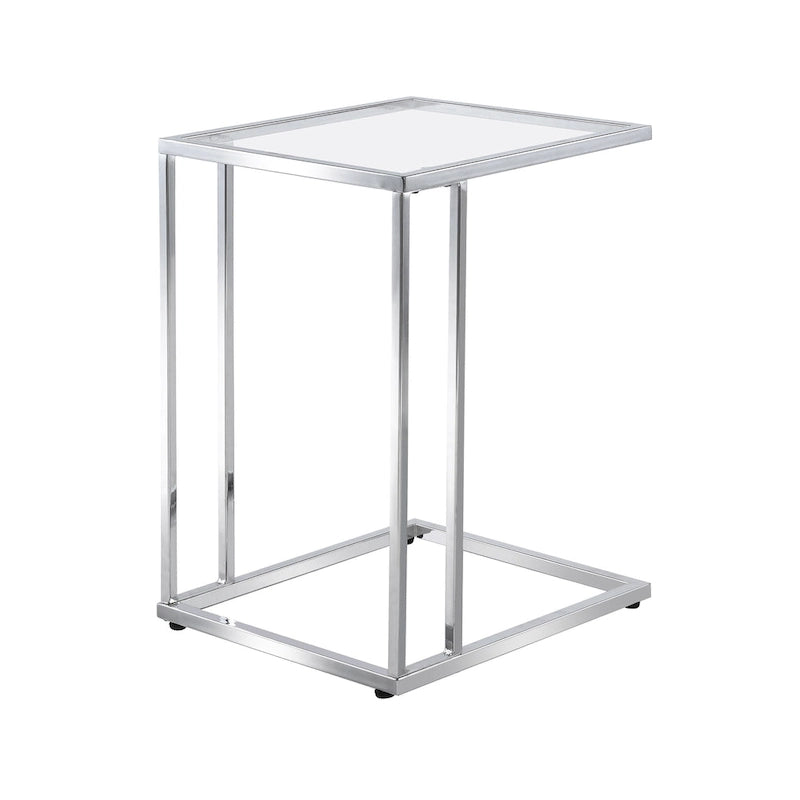 Modern Tempered Glass Top C-Shape Side Table Gold Chrome Frame