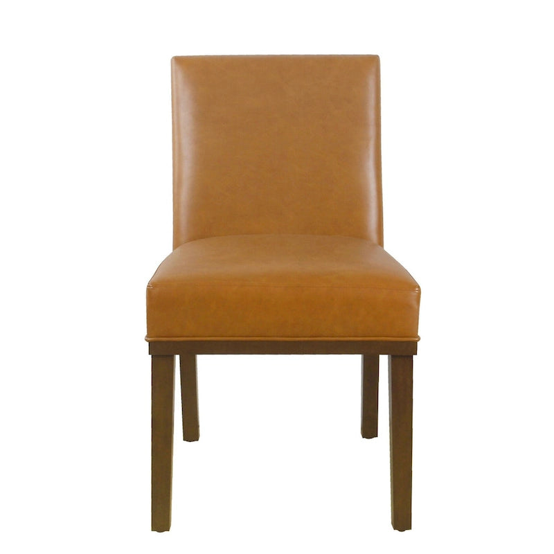 Modern Upholstered Dining Chair with Wood Legs Camel Faux Leather