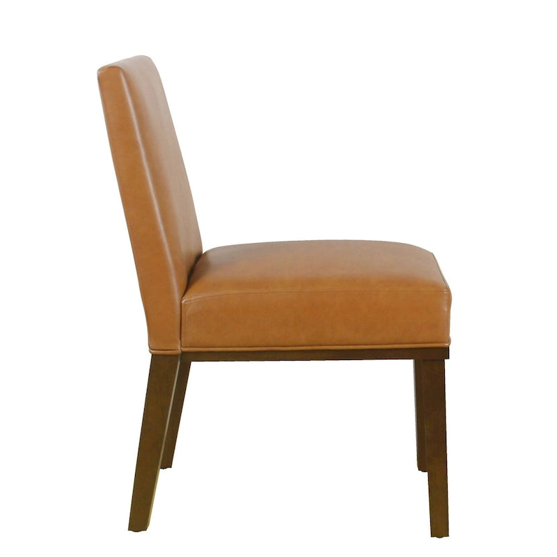 Modern Upholstered Dining Chair with Wood Legs Camel Faux Leather