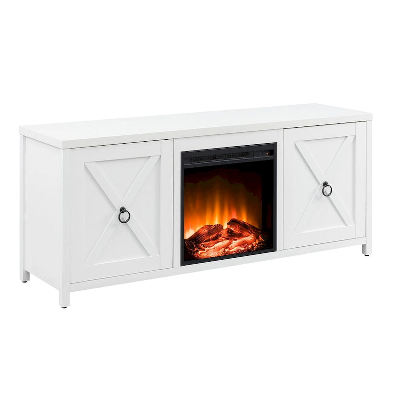 Farmhouse TV Stand with Electric Fireplace Insert and Storage Cabinets