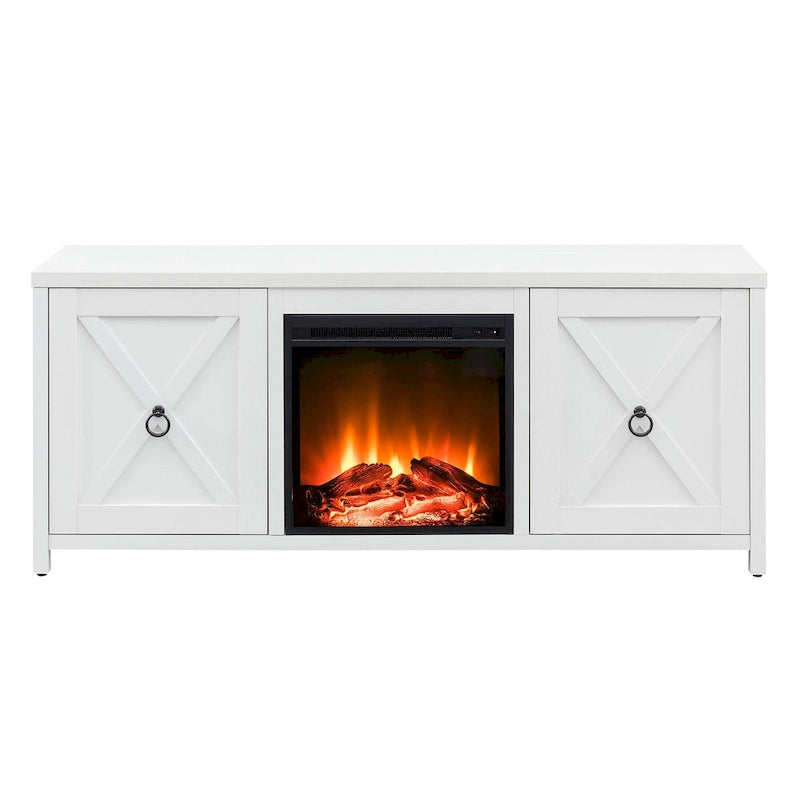 Farmhouse TV Stand with Electric Fireplace Insert and Storage Cabinets