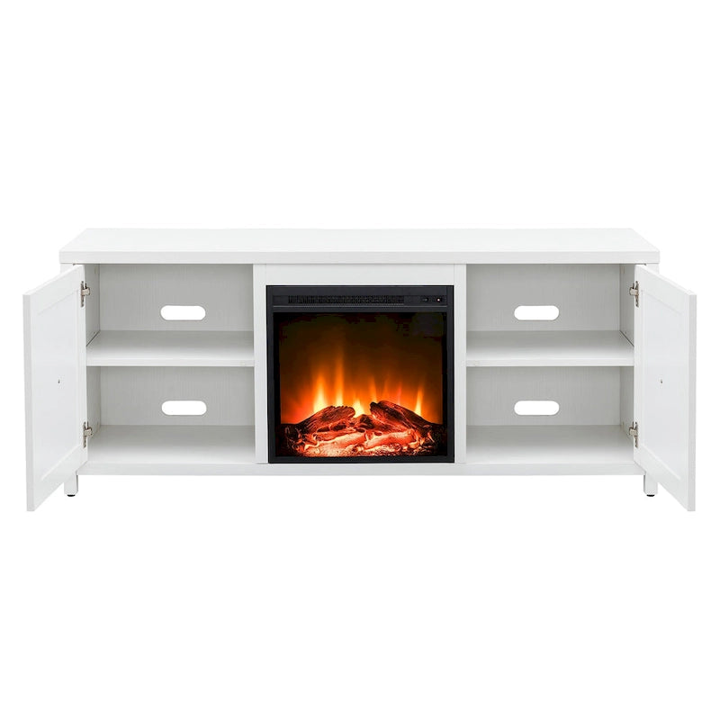 Farmhouse TV Stand with Electric Fireplace Insert and Storage Cabinets