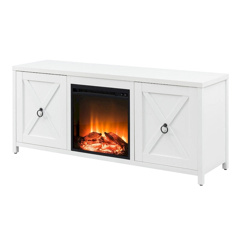 Farmhouse TV Stand with Electric Fireplace Insert and Storage Cabinets