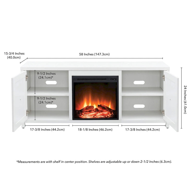 Farmhouse TV Stand with Electric Fireplace Insert and Storage Cabinets