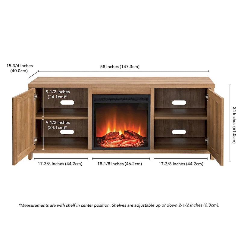Farmhouse TV Stand with Electric Fireplace Insert and Storage Cabinets