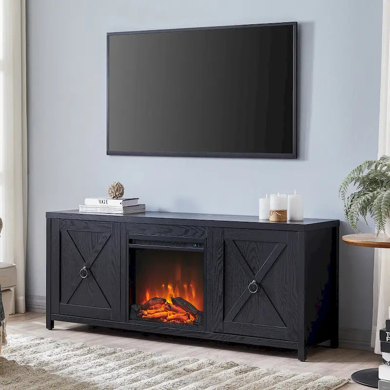 Farmhouse TV Stand with Electric Fireplace Insert and Storage Cabinets