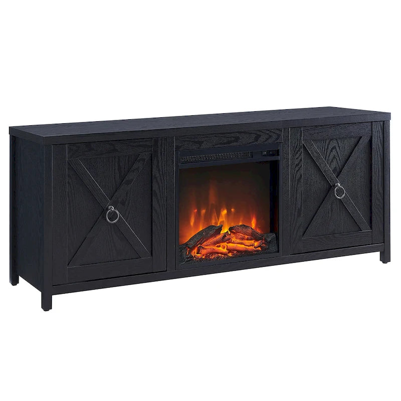 Farmhouse TV Stand with Electric Fireplace Insert and Storage Cabinets