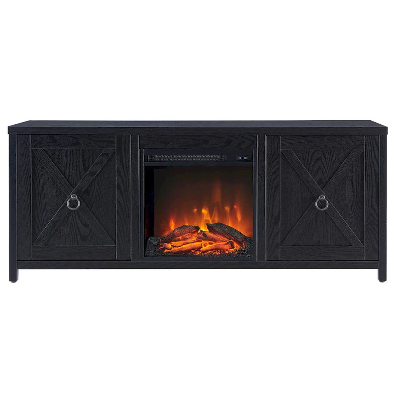 Farmhouse TV Stand with Electric Fireplace Insert and Storage Cabinets