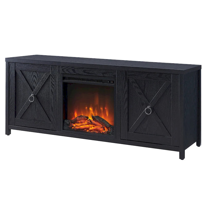 Farmhouse TV Stand with Electric Fireplace Insert and Storage Cabinets