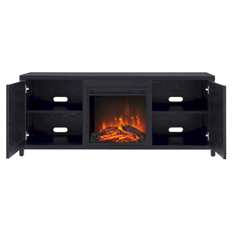 Farmhouse TV Stand with Electric Fireplace Insert and Storage Cabinets