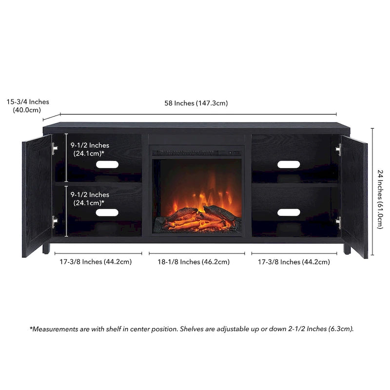 Farmhouse TV Stand with Electric Fireplace Insert and Storage Cabinets
