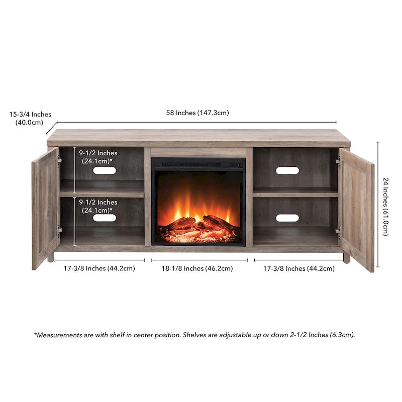 Farmhouse TV Stand with Electric Fireplace Insert and Storage Cabinets