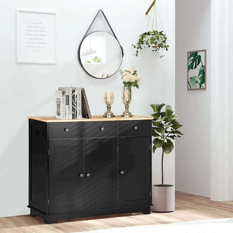 Buffet Sideboard Cabinet 3 Drawers Adjustable Shelves Black Grey White
